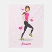 Cute Running Girl Illustratie met naam roze Fleece Deken (Voorkant)