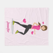 Cute Running Girl Illustratie met naam roze Fleece Deken (Voorkant (Horizontaal))