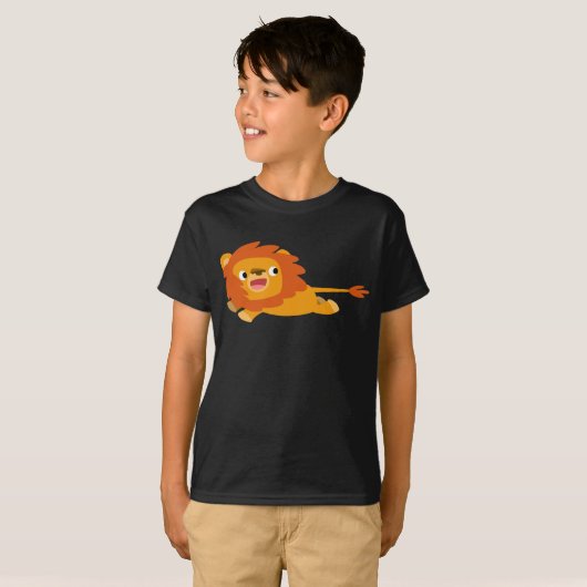 Cute Rushing Cartoon Lion Children T-Shirt (Voorkant volledig)
