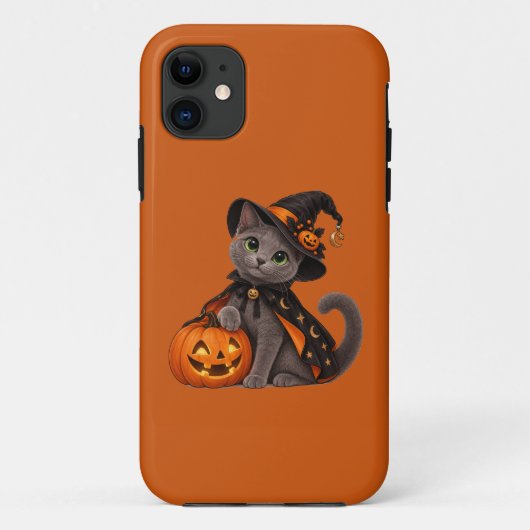 Cute Russian Blue Cat Witch Halloween Case-Mate iPhone Case (Achterkant)