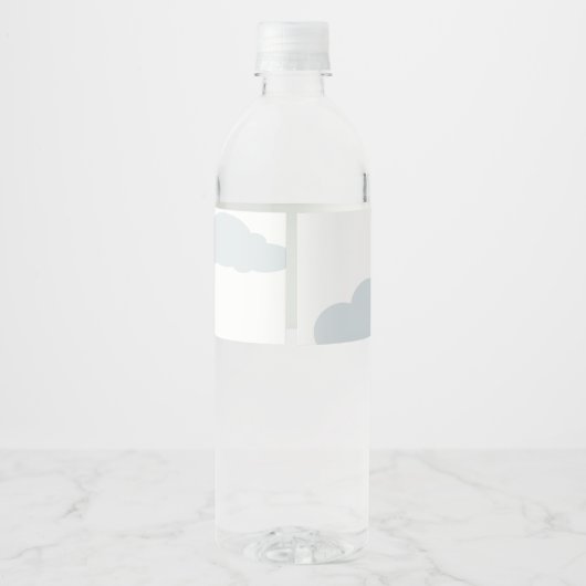 Cute Rust Blue Biplane Cloud Heart Kids Birthday Waterfles Etiket (Achterkant)