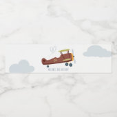 Cute Rust Blue Biplane Cloud Heart Kids Birthday Waterfles Etiket (Enkel label)