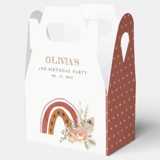 Cute Rust Boho Floral Rainbow Any Age Birthday Bedankdoosjes (Geopend)