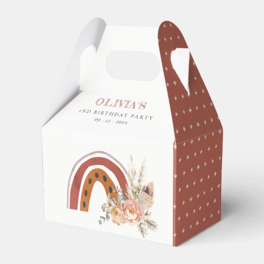 Cute Rust Boho Floral Rainbow Any Age Birthday Bedankdoosjes (Voorkant Zijde)