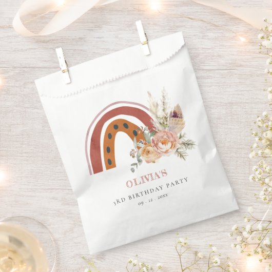 Cute Rust Boho Floral Rainbow Any Age Birthday Bedankzakje (Geknipt)