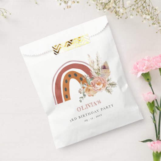 Cute Rust Boho Floral Rainbow Any Age Birthday Bedankzakje (Gezegeld)