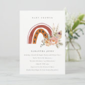 Cute Rust Boho Floral Rainbow Baby shower Invite Bedankkaart (Staand voorkant)
