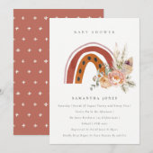 Cute Rust Boho Floral Rainbow Baby shower Invite Bedankkaart (Voorkant / Achterkant)