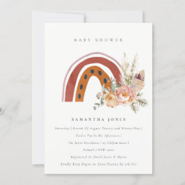 Cute Rust Boho Floral Rainbow Baby shower Invite Bedankkaart