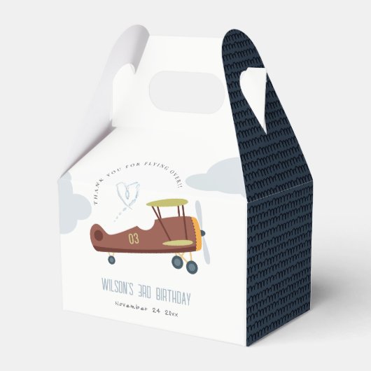 Cute Rust Green Blue Biplane Cloud Heart Birthday Bedankdoosjes (Achterkant)