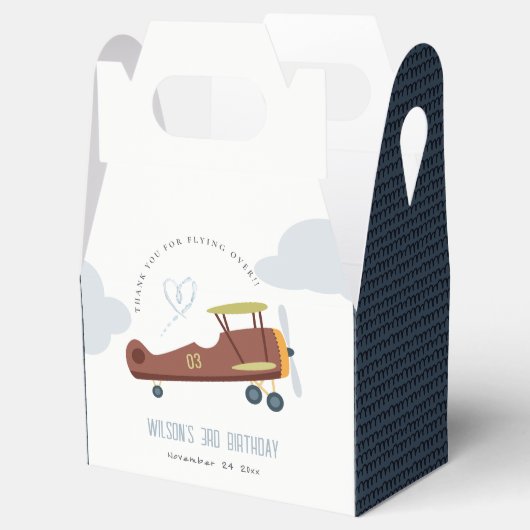 Cute Rust Green Blue Biplane Cloud Heart Birthday Bedankdoosjes (Geopend)