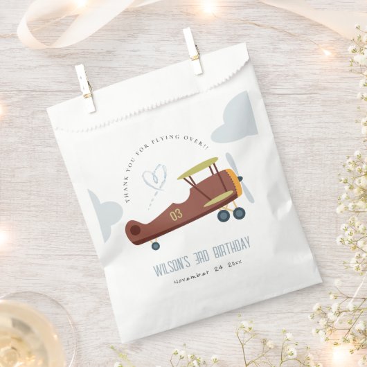 Cute Rust Green Blue Biplane Cloud Heart Birthday Bedankzakje (Geknipt)