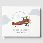 Cute Rust Green Blue Biplane Cloud Heart Birthday Gastenboek (Voorkant)