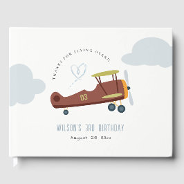 Cute Rust Green Blue Biplane Cloud Heart Birthday Gastenboek