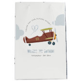 Cute Rust Green Blue Biplane Cloud Heart Birthday Medium Cadeauzakje (Voorkant)