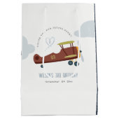 Cute Rust Green Blue Biplane Cloud Heart Birthday Medium Cadeauzakje (Achterkant)