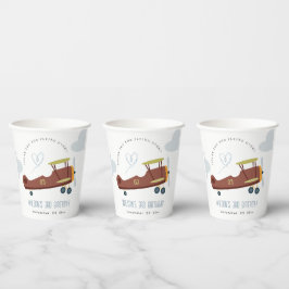 Cute Rust Green Blue Biplane Cloud Heart Birthday Papieren Bekers