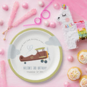 Cute Rust Green Blue Biplane Cloud Heart Birthday Papieren Bordje (Feest)