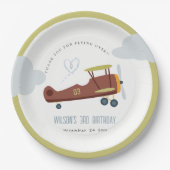 Cute Rust Green Blue Biplane Cloud Heart Birthday Papieren Bordje (Voorkant)