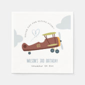 Cute Rust Green Blue Biplane Cloud Heart Birthday Servet (Voorkant)