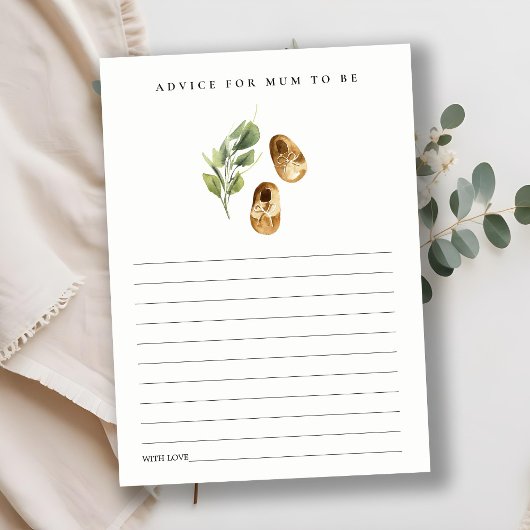 Cute Rust Green Leafy Advice for Mum Baby shower Informatiekaartje
