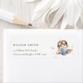Cute Rust Navy Kind Plane Teddy Cloud Stars Adres Etiket
