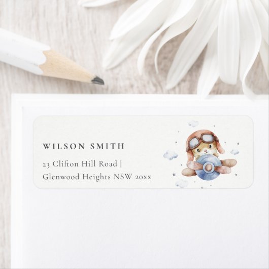 Cute Rust Navy Kind Plane Teddy Cloud Stars Adres Etiket (Insitu)