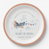 Cute Rust Navy Kinder Plane Stars Sky Cloud Birthd Papieren Bordje (Voorkant)