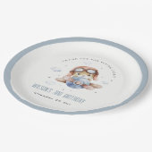Cute Rust Navy Kinder Plane Stars Sky Teddy Birthd Papieren Bordje (Gekanteld)
