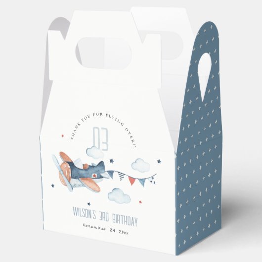 Cute Rust Navy Plane Cloud Sky Star Kids Birthday Bedankdoosjes (Geopend)