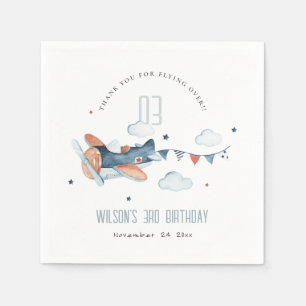 Cute Rust Navy Plane Cloud Stars Sky Birthday Servet