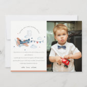 Cute Rust Navy Plane Clouds Kinder Foto van Birthd Bedankkaart (Voorkant)