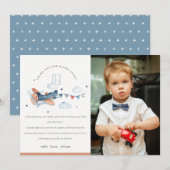 Cute Rust Navy Plane Clouds Kinder Foto van Birthd Bedankkaart (Voorkant / Achterkant)