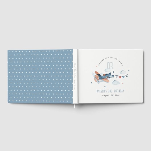 Cute Rust Navy Plane Garland Clouds Stars Birthday Gastenboek (Volledig)