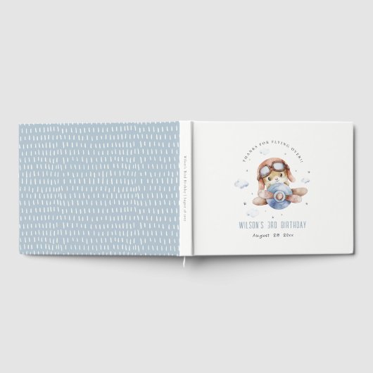 Cute Rust Navy Plane Garland Teddy Stars Birthday Gastenboek (Volledig)