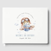 Cute Rust Navy Plane Garland Teddy Stars Birthday Gastenboek (Voorkant)