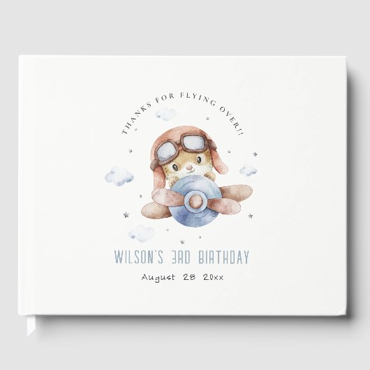 Cute Rust Navy Plane Garland Teddy Stars Birthday Gastenboek (Voorkant)