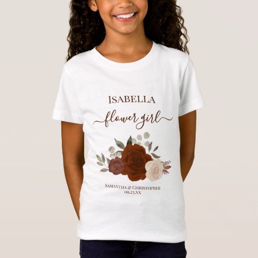 Cute Rust Orange Roses Flower Girl Gift Wedding T-shirt (Voorkant)