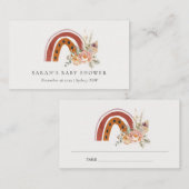 Cute Rust Oranje Boho Floral Rainbow Baby shower Plaatskaartje (Voorkant / Achterkant)