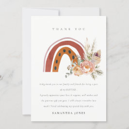 Cute Rust Oranje Boho Floral Rainbow Cross Baptism Bedankkaart