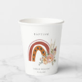 Cute Rust Oranje Boho Floral Rainbow Cross Baptism Papieren Bekers (Achterkant)
