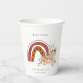 Cute Rust Oranje Boho Floral Rainbow Cross Baptism Papieren Bekers (Voorkant)
