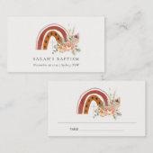 Cute Rust Oranje Boho Floral Rainbow Cross Baptism Plaatskaartje (Voorkant / Achterkant)