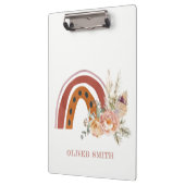 Cute Rust Oranje Boho Floral Rainbow Waterverf Klembord (Links)