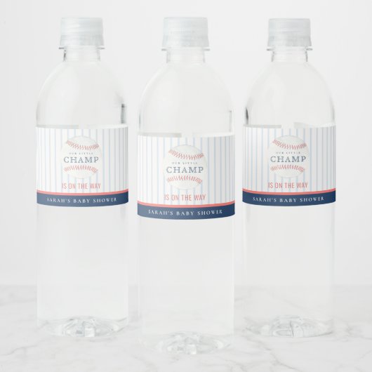 Cute Rust Our Little Champ Baseball Baby shower Waterfles Etiket (Flessen)