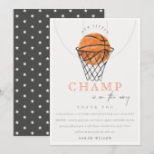 Cute Rust Our Little Champ Basketball Baby shower Bedankkaart (Voorkant / Achterkant)