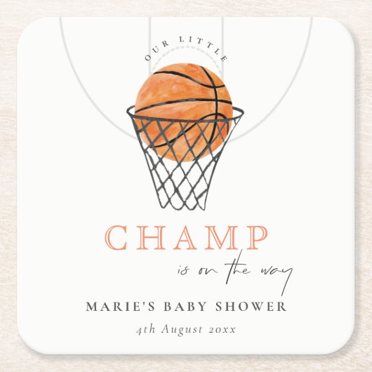 Cute Rust Our Little Champ Basketball Baby shower Kartonnen Onderzetters (Voorkant)