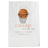 Cute Rust Our Little Champ Basketball Baby shower Medium Cadeauzakje (Achterkant)