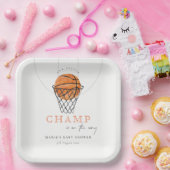 Cute Rust Our Little Champ Basketball Baby shower Papieren Bordje (Feest)