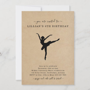 Cute Rustic Ballet Dancing Birthday Invitation Kaart